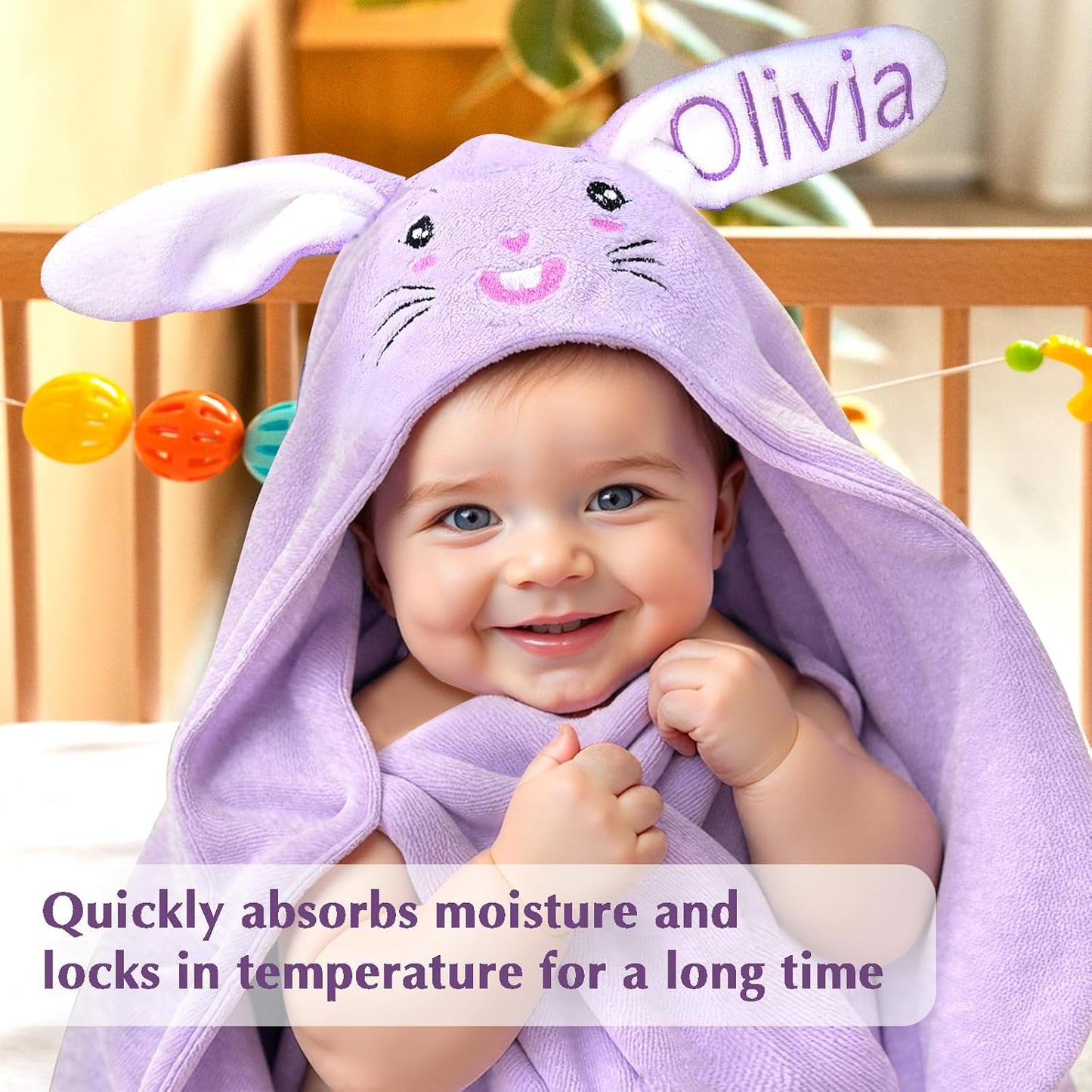 Custom Hooded Baby Towel with Name, Baby Bathrobe for Girls Boys, Personalized Soft Absorbent Bunny Toddler Towel, Easter Brithday for Kids, Baby, Toddler, Newborn Newmom Essential
