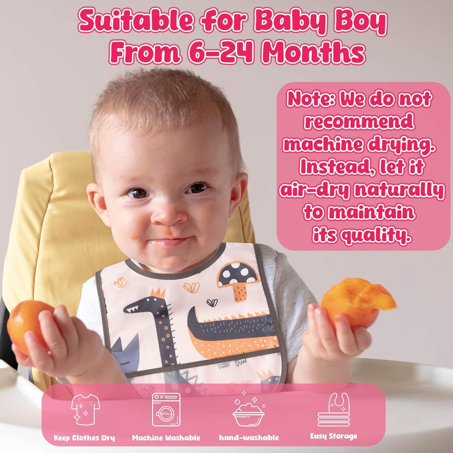 26Pcs Baby Feeding Bibs with Crumb Catcher Pocket Waterproof Sleeveless Teething Plastic Food Bib Set Adjustable Toddler Infant Keepsake Gift for Baby Shower, 6-24 Months