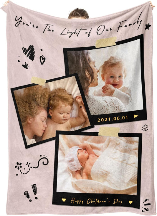 Personalized Mother's Day Blanket Gifts for Mom Custom Flannel Blankets with Photos Pictures Text， Customized Mothers Day Birthday Gift for Mom Grandma Wife, 40 * 50in
