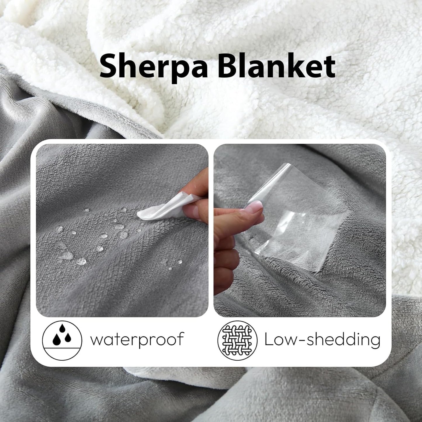 NANPIPER Sherpa Blanket for Couch, Warm and Lightweight Throw, Soft Fuzzy Plush Fleece for Winter, Lunar Rock Grey 50x60 Inches