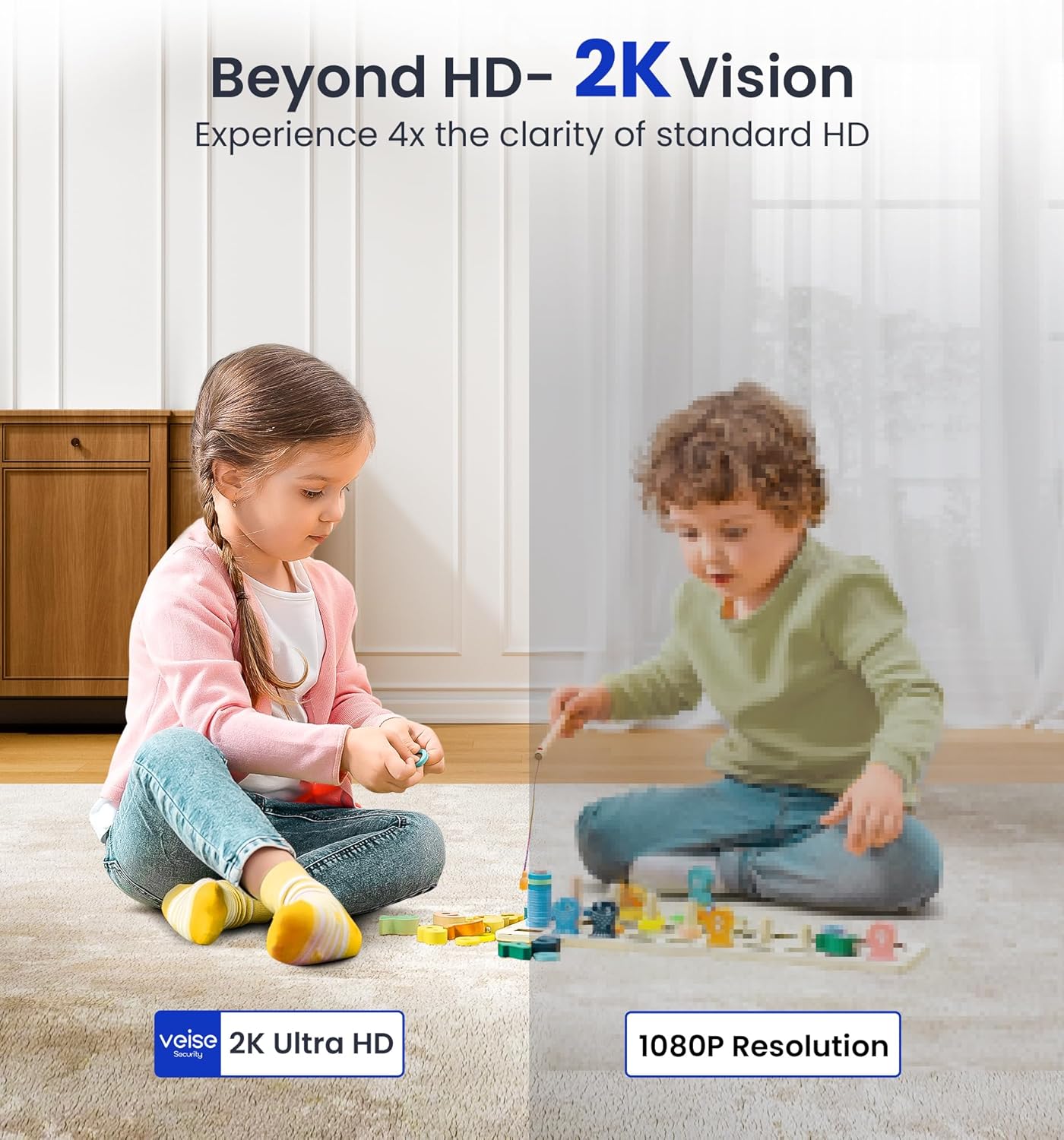 Veise 2K Security Camera Indoor 2.4GHz, 360° Pan/Tilt Cameras for Home Security, Pet & Baby Monitor, Motion Tracking, Voice Control, 2-Way Audio, IR Night Vision, Cloud &SD Card Storage, White