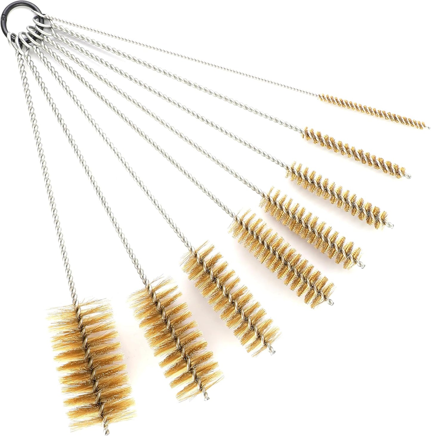 12 Inch Long Brass Tube Brushes for Pipe Cleaning Set with Brass Bristles, Tube Bottle Brush Kit, 8 Sizes for Auto Parts, Bottles, Guns, Tubes, Etc, Yellow, WMXX-BRASS-12