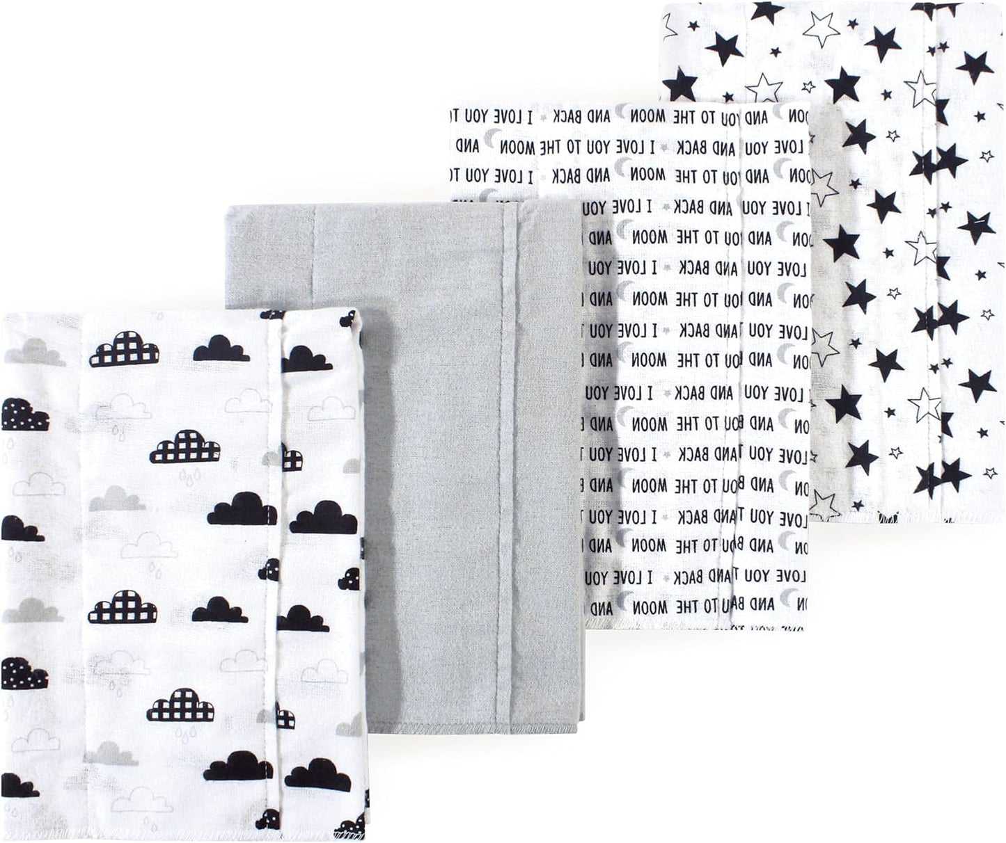 Luvable Friends Hudson Baby Flannel Burp Cloths 4pk, Black Moon