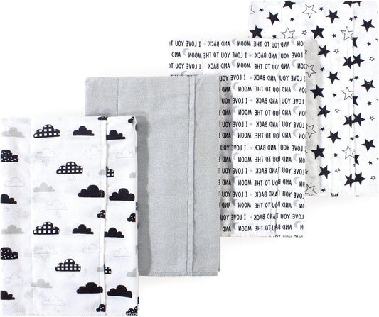 Luvable Friends Hudson Baby Flannel Burp Cloths 4pk, Black Moon