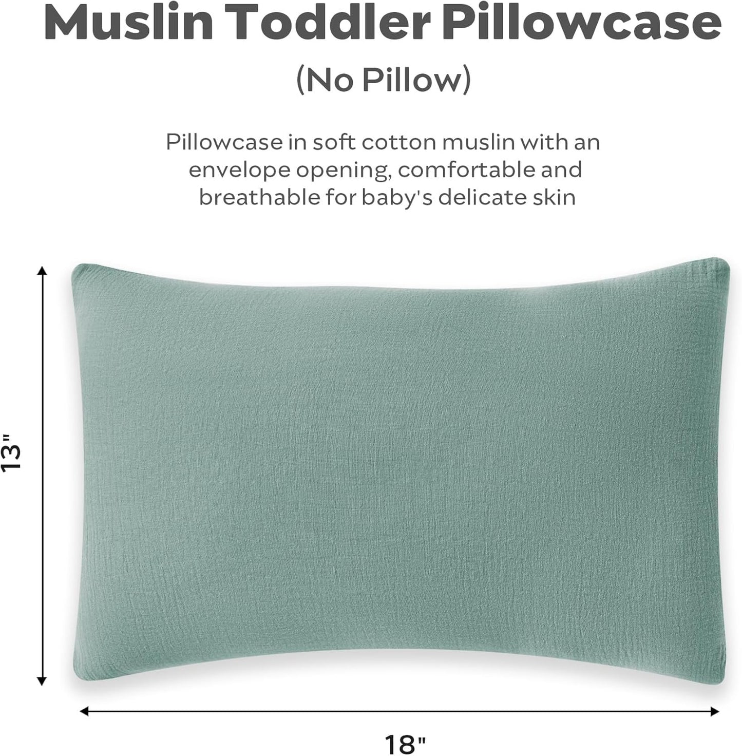JELLYMONI 4 Pack Muslin Toddler Pillowcase for 13x18 Pillow, 100% Cotton Baby Pillow Case Cover for Bed, Toddler Cot and Travel, Soft & Breathable Baby Kids Envelope Pillowcase, No Pillow