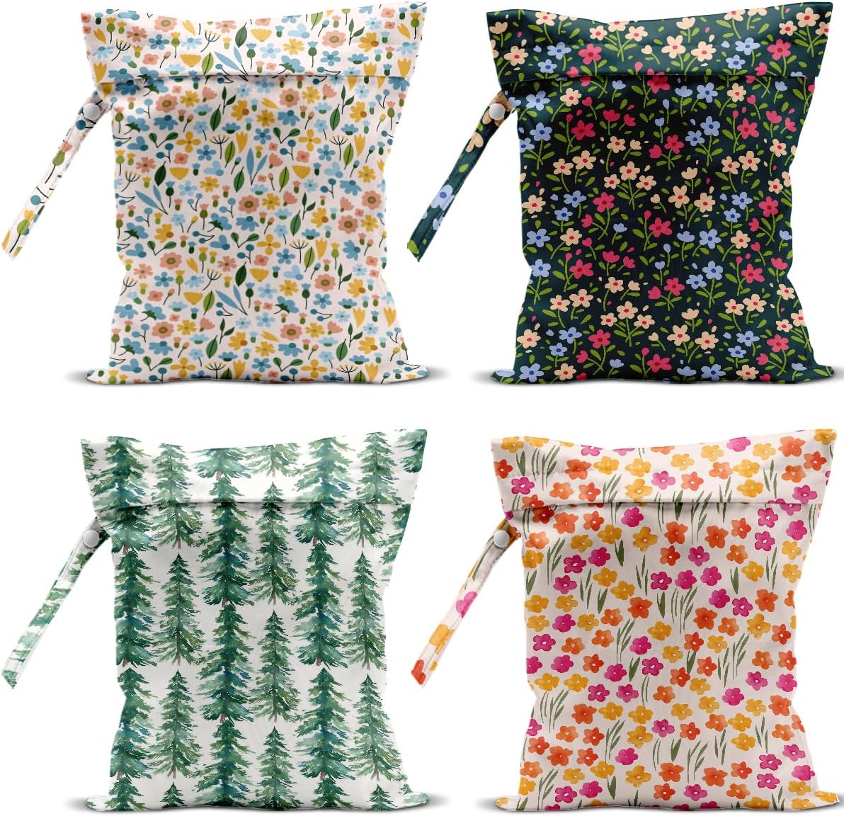 4 Pack Cute Wet Bag Waterproof Washable Reusable Wet Dry Bag for Swimsuit Dirty Clothes Diaper Travel Beach Gym Birthday Christmas Bachelorette Party Toiletries Beach Essentials，Plant Tree Flower