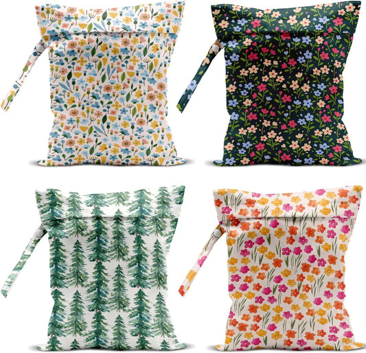 4 Pack Cute Wet Bag Waterproof Washable Reusable Wet Dry Bag for Swimsuit Dirty Clothes Diaper Travel Beach Gym Birthday Christmas Bachelorette Party Toiletries Beach Essentials，Plant Tree Flower
