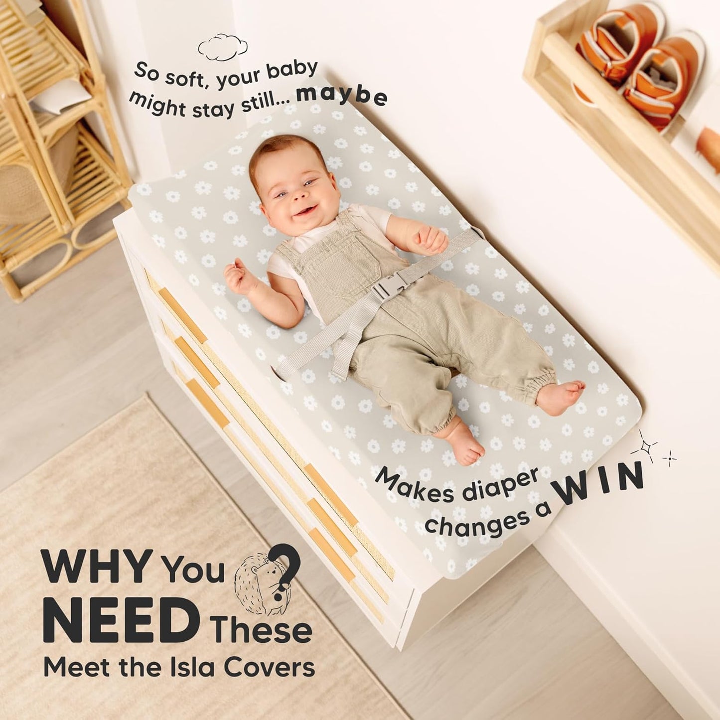 2-Pack Baby Changing Pad Cover for Girl, Boy - 32x16 Soft Viscose Derived from Bamboo Baby Diaper Changing Table Pad Cover Sheets, Neutral, Snug Fit Nursery Diaper Change Sheets (Meadow)