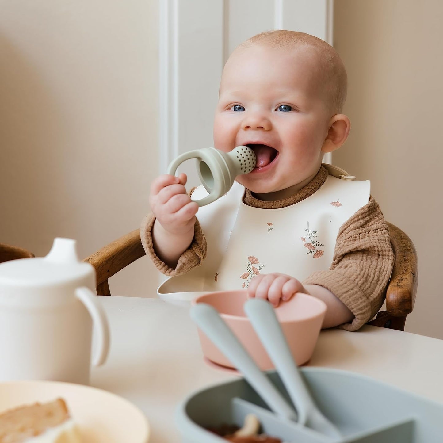 mushie Silicone Baby Fresh Fruit & Food Feeder Pacifier | 6 Months+ (Sage)