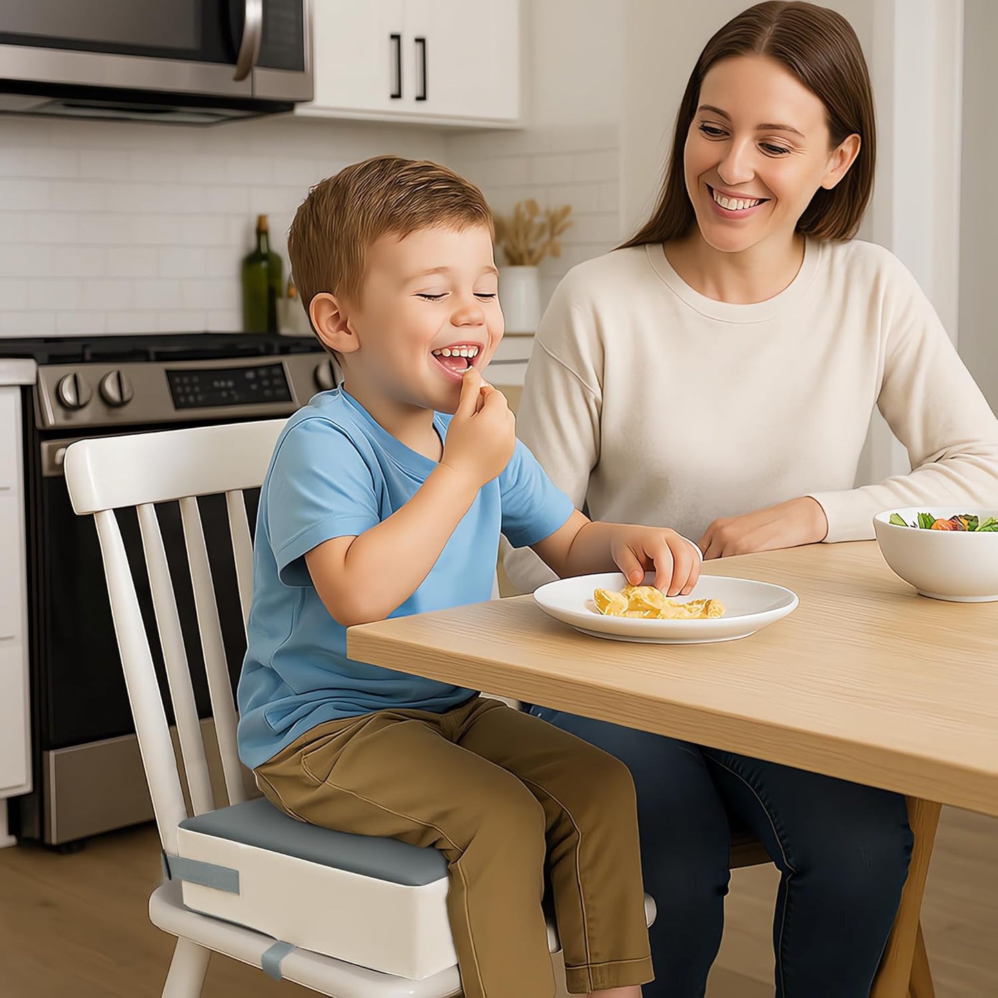 Toddler Dining Table Booster seat, PU Washable Waterproof Double seat Belt Non-Slip Bottom Booster seat for Dining Toddler, Portable Travel Increase Cushion