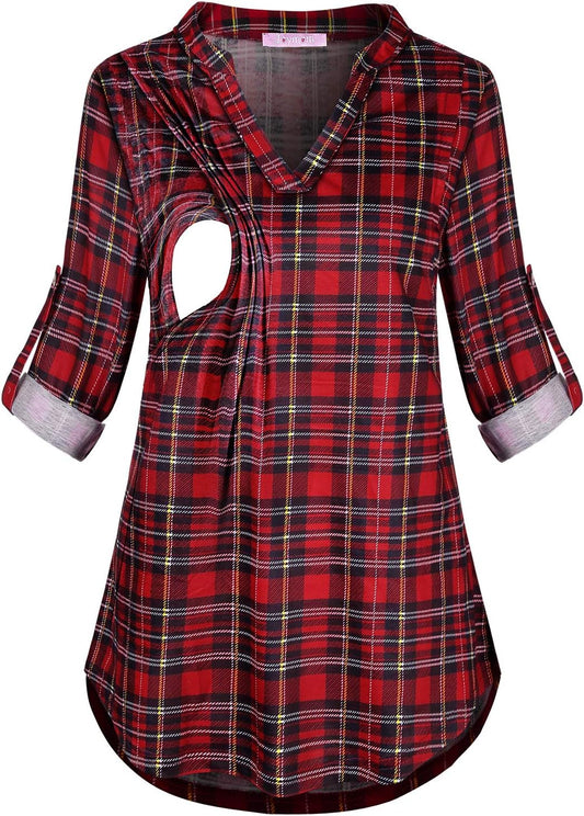 Joymom Maternity Rolled Long Sleeve Nursing Tops Tunic Blouses Breastfeeding