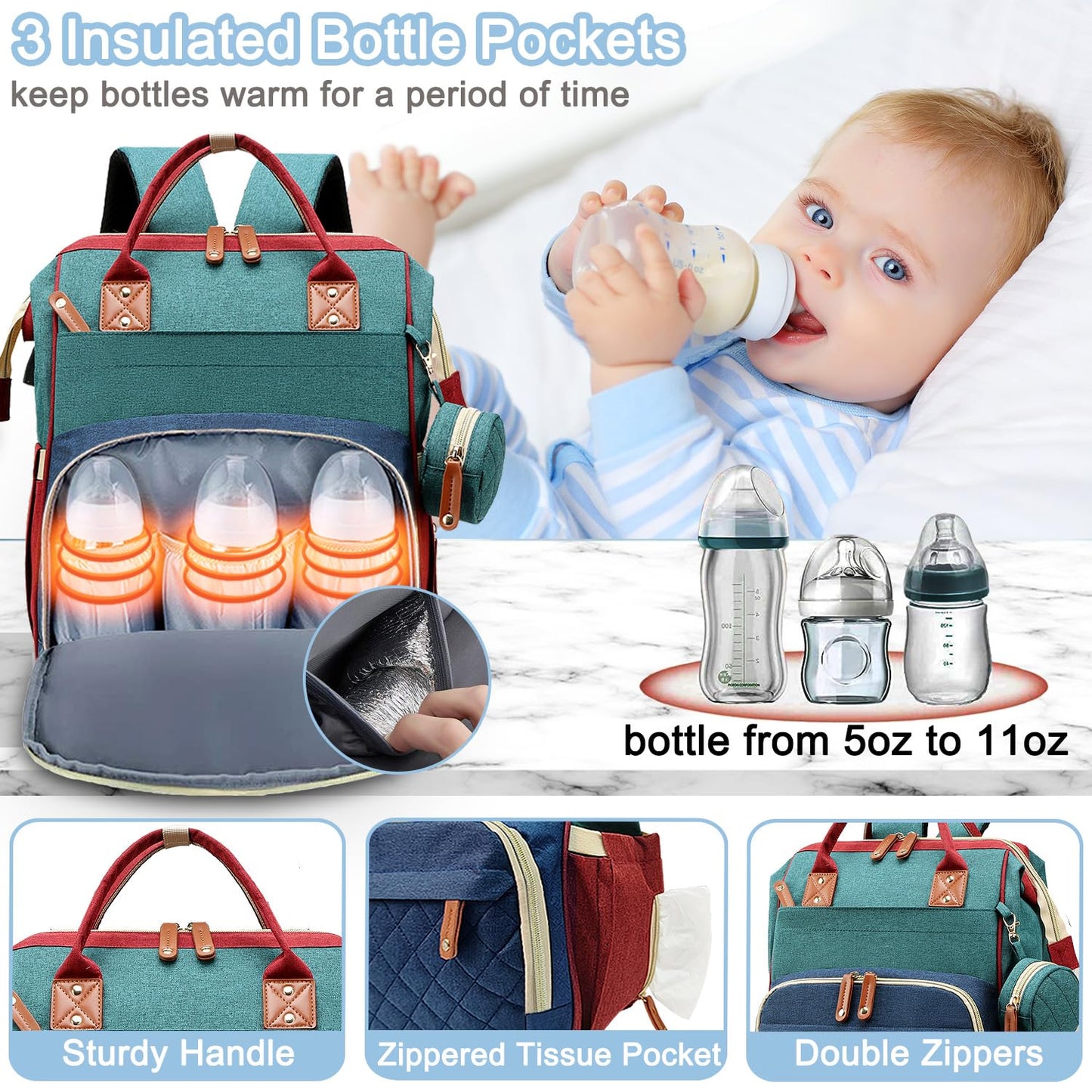 Diaper Bag Backpack Baby Bag, Baby Girl Boy Diaper Bag for Dad Mom with Pad, 16 Pockets, Pacifier Case, Large Diaper Bags Unisex for Travel (Colorful)