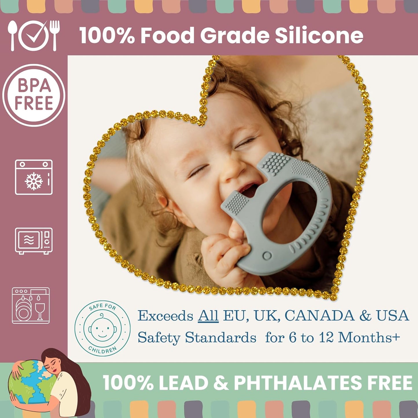 Teethers for Babies 6-12 Months - Baby Elefun 5x Pain Relief Toddler Teether. No More Ouch for Mom Anti Bite Trainer. Nurtures Grasping, Passing, Hand Eye Coordination. Silicone Baby Teething Toy Ring