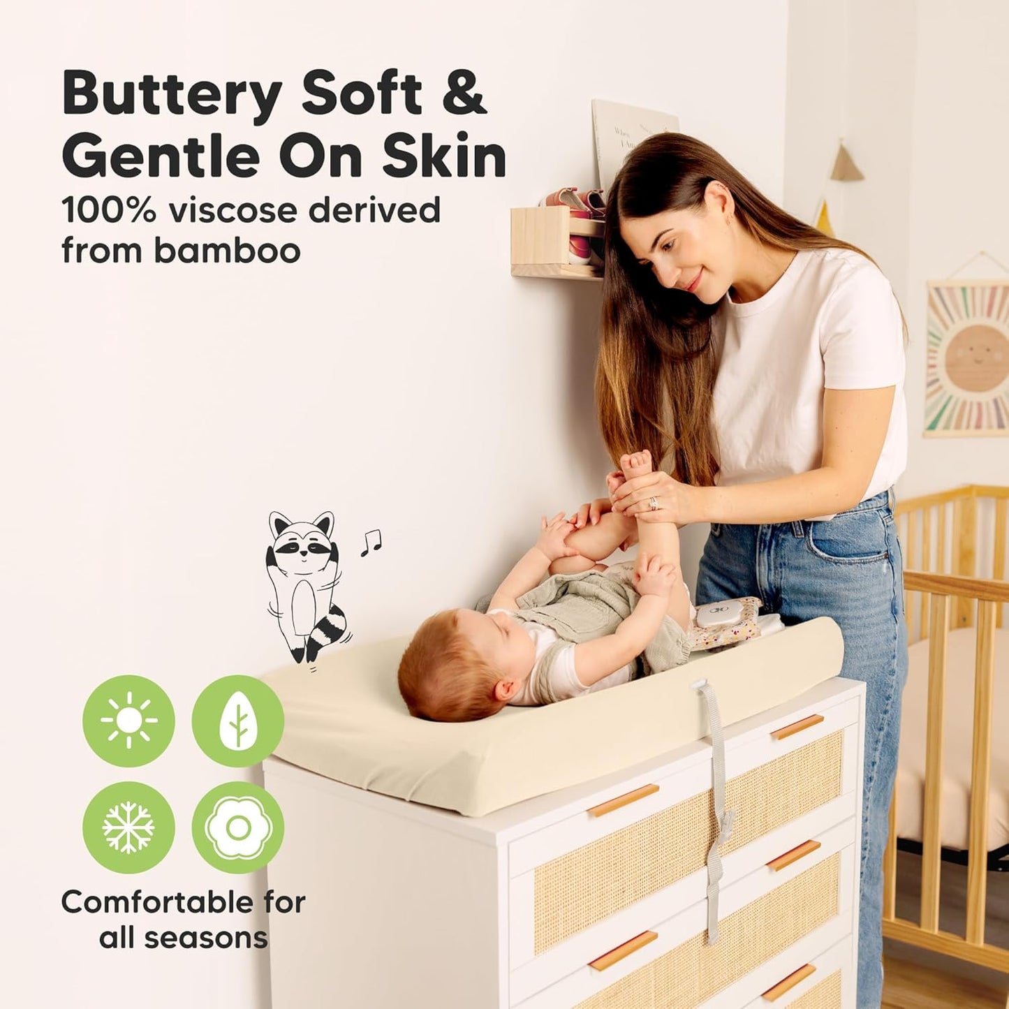 2-Pack Baby Changing Pad Cover for Girl, Boy - 32x16 Soft Viscose Derived from Bamboo Baby Diaper Changing Table Pad Cover Sheets, Neutral, Snug Fit Nursery Diaper Change Sheets (Pecan)