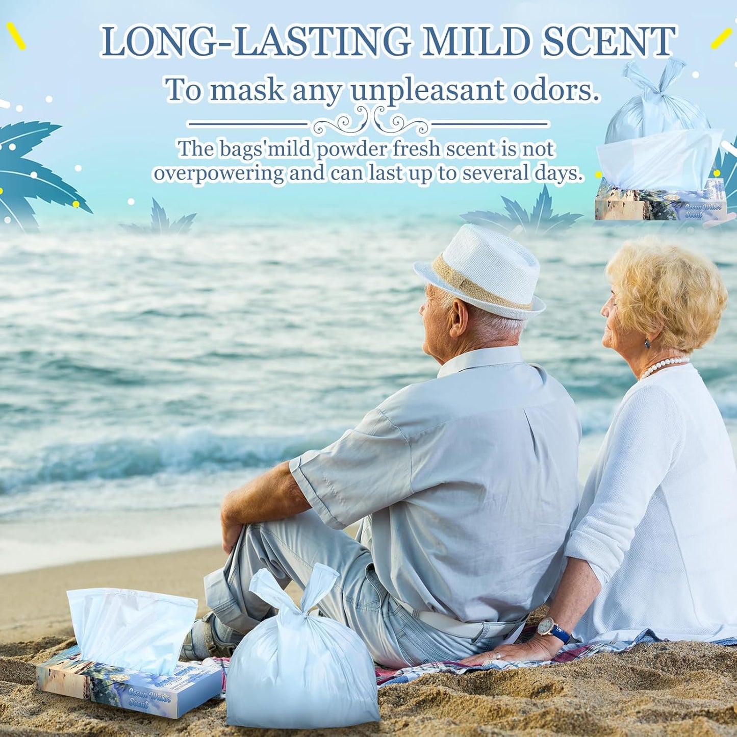 200 Count Ocean Water Scented Small Trash Bags Small Diaper Baggies for Adult Briefs Feminine Hygiene Baby Diaper Disposable Bags Pet Waste Sacks with Easy-to-tie Tabs