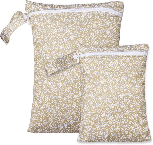 2 Sizes Wet Bags, Waterproof Storage Bag for Baby Diapers and Pump Parts, Reusable Diaper Bag with Zippered Pockets and Handle, Travel Bags, Beach, Pool, Gym Bag for Swimsuits & Wet Clothes, Set of 2