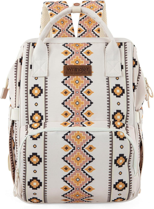 Montana West Wrangler Diaper Bag Backpack Aztec Travel Backpack Purses Western Multi-Function Baby Bags for Mom with Waterproof Insulated Pockets
