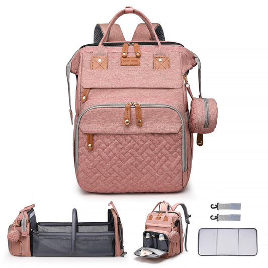 Baby Diaper Bag Backpack Diaper Bag Multifunctional Waterproof Diaper Bag with Changing Station Travel Diaper Backpack with Changing Pad, Pacifier Case & Stroller Straps(Pink)
