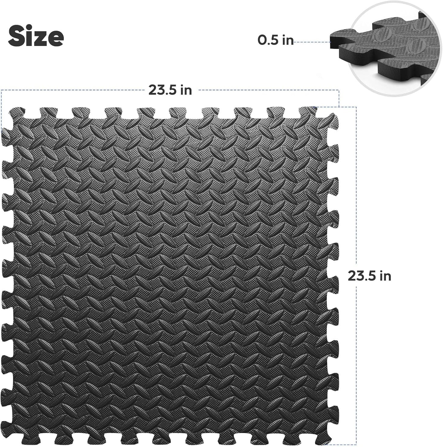 Home Gym Mat, Puzzle Exercise Mat, EVA Interlocking Foam Floor Tiles for Home Workout Equipment and Kids' Play Areas - Black, 24 in x 24 in x ½ in - 16 Tiles (Black, 16 Pack, 64 SQ FT)