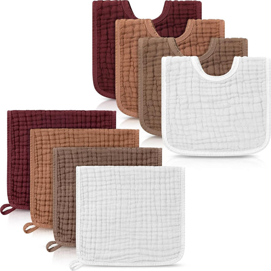 Tallew 8 Pack Muslin Burp Cloths and Baby Bibs for Boy Girl 20" x 10" Cotton Baby Bandana Drool Bibs Muslin Burp Cloths Absorbent Rag for Newborn Toddler Infant Gifts(Fresh Colors)