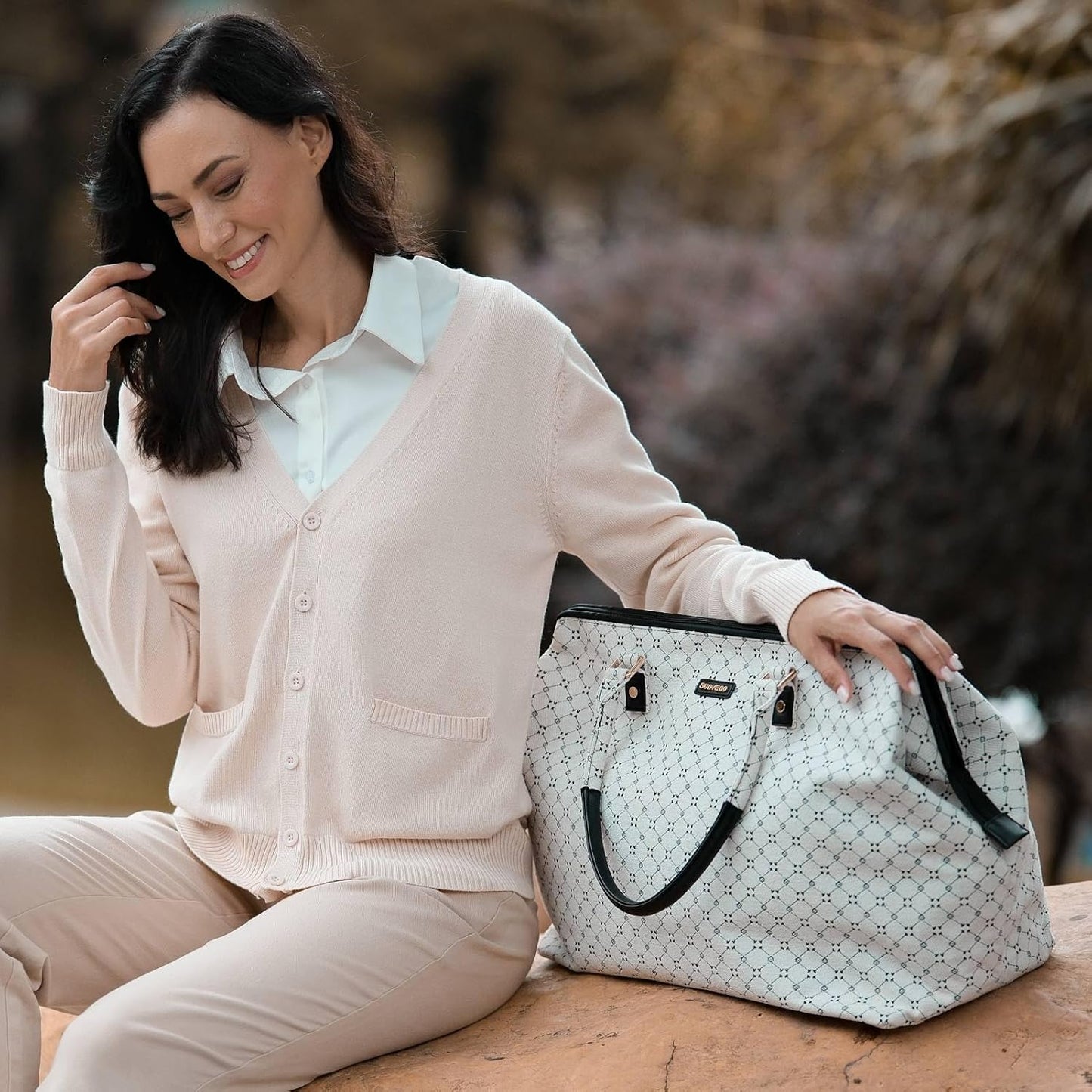 SUNVENO Large Diaper Bag Tote, Mommy Weekender Travel Bag for Mom & Baby, with 2 Pouches, Changing Pad & Luggage Sleeve