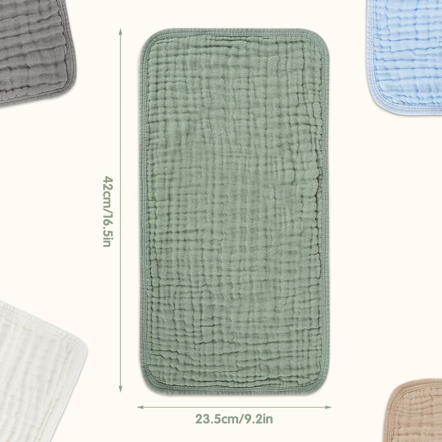 Muslin Burp Cloths Set for Babies 100% Cotton Baby Washcloths, Large 20''x10'' Extra Absorbent and Soft 10 Pack for Boys & Girls Blue Grey Green