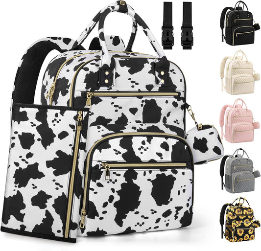 Diaper Bag Backpack,Baby Essentials Diapers Bag with Pacifier Case,Multipurpose Stylish Large Capacity Travel Backpack for Baby Girl/Boy(L-Cow Print)