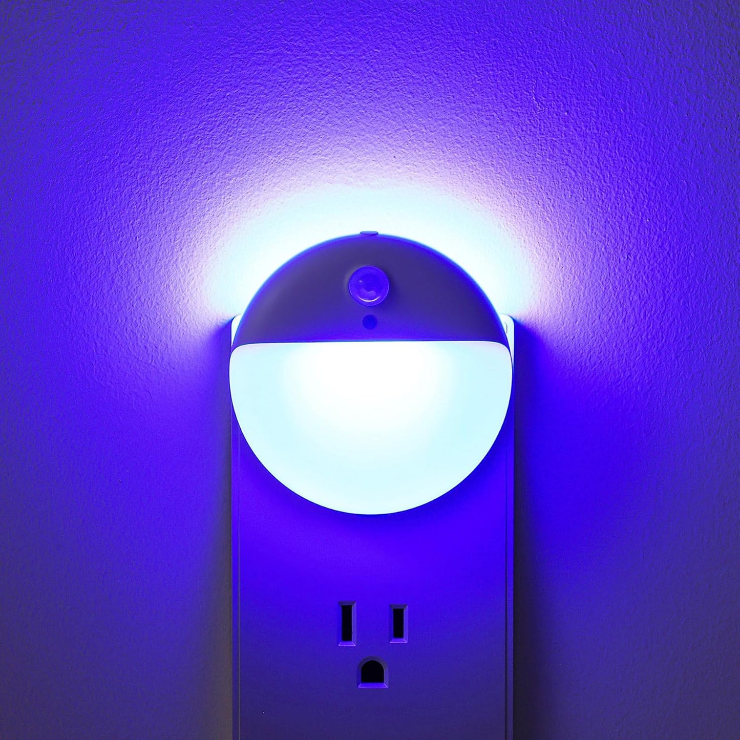 2 Pack Plug in Night Light, Dusk to Dawn, 3 Lighting Ways, Stepless Dimming, Auto On/Off Light Sensor, Blue LED Nightlight for Bathroom, Hallway, Stairs, Bedroom, Kitchen, Kids