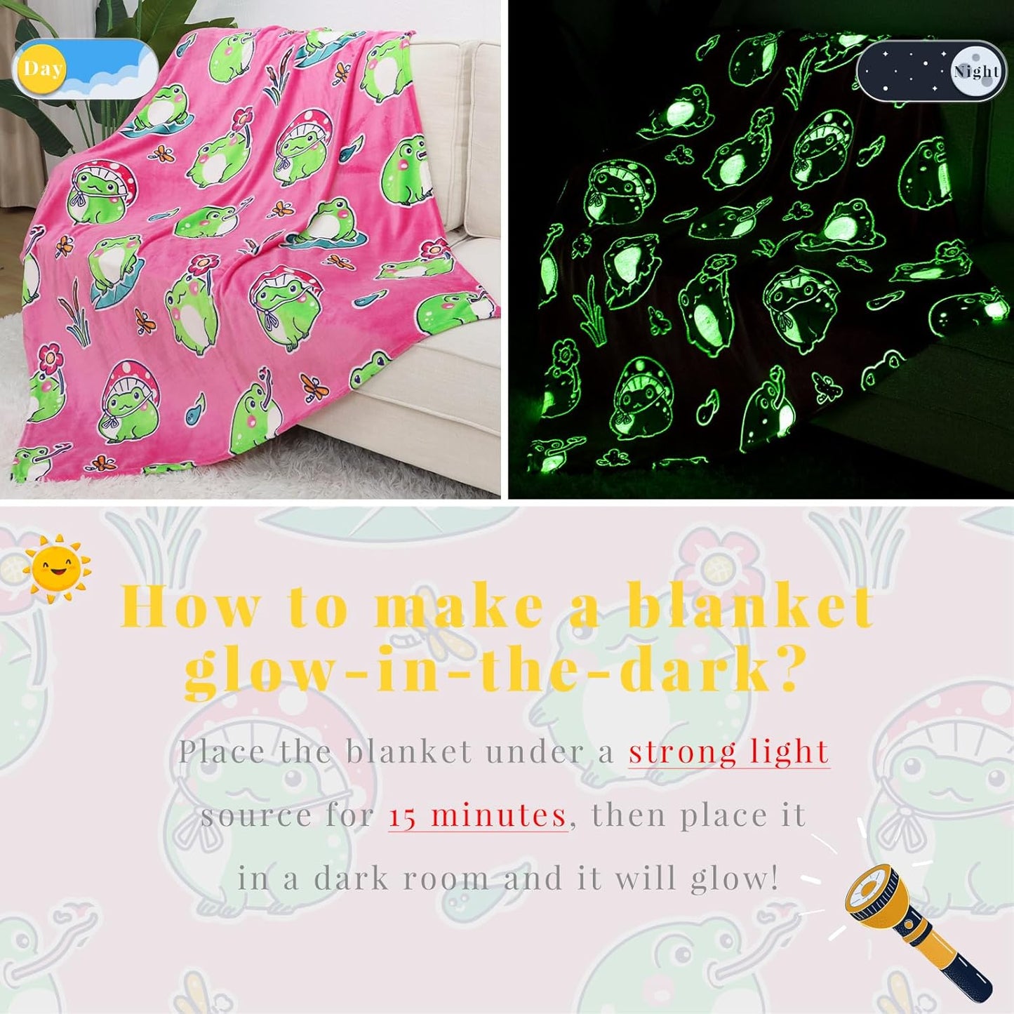 Frog Gifts Toys for Girls Women - Glow in The Dark Kids Blankets for Girls Soft Cozy Pink Frog Throw for Bedroom Decor Birthday Presents for Kids 60"x80"