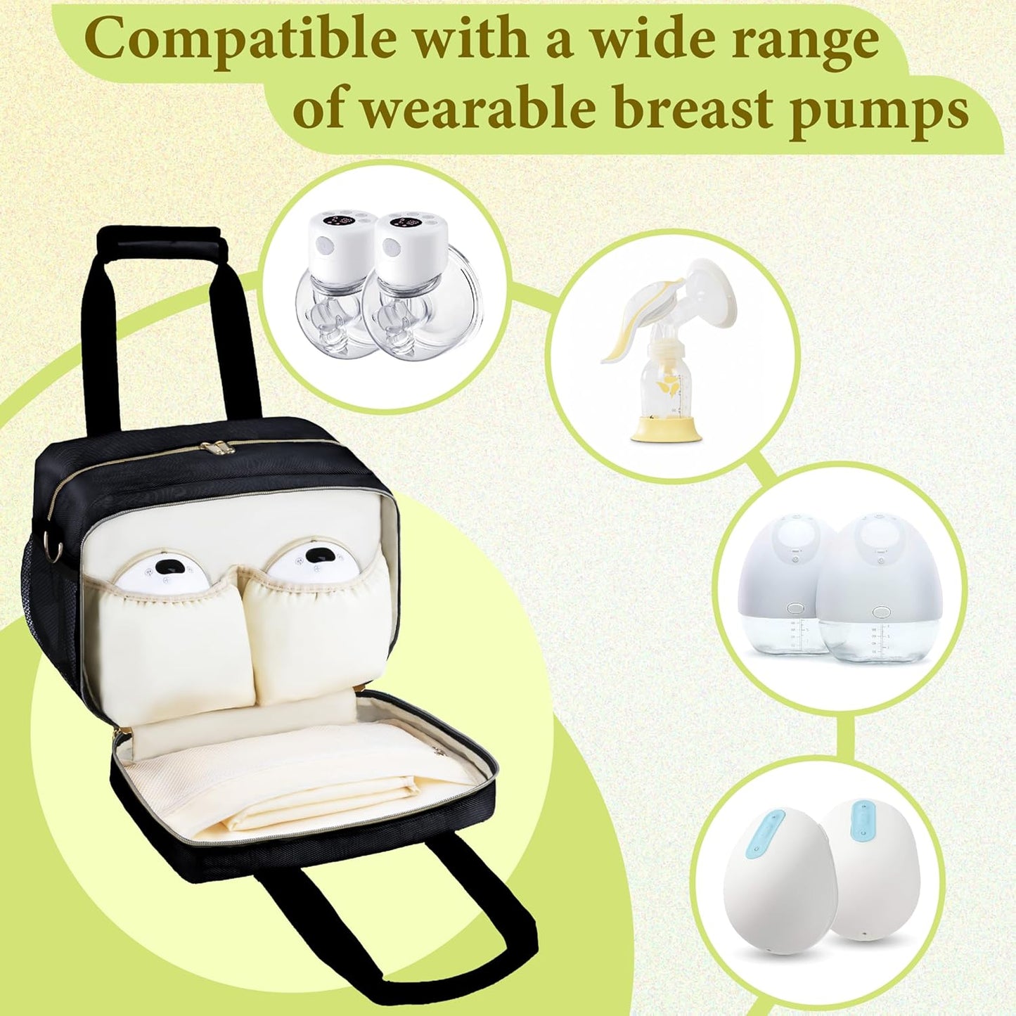 Breastmilk Cooler Bag Fits 6 Baby Bottles up to 9 Ounce with Ice Pack, Wearable Breast Pump Storage Bag Plus , Insulated Bottle Travel Bag Compatible with Momcozy/Elvie/Willow, with Shoulder Strap