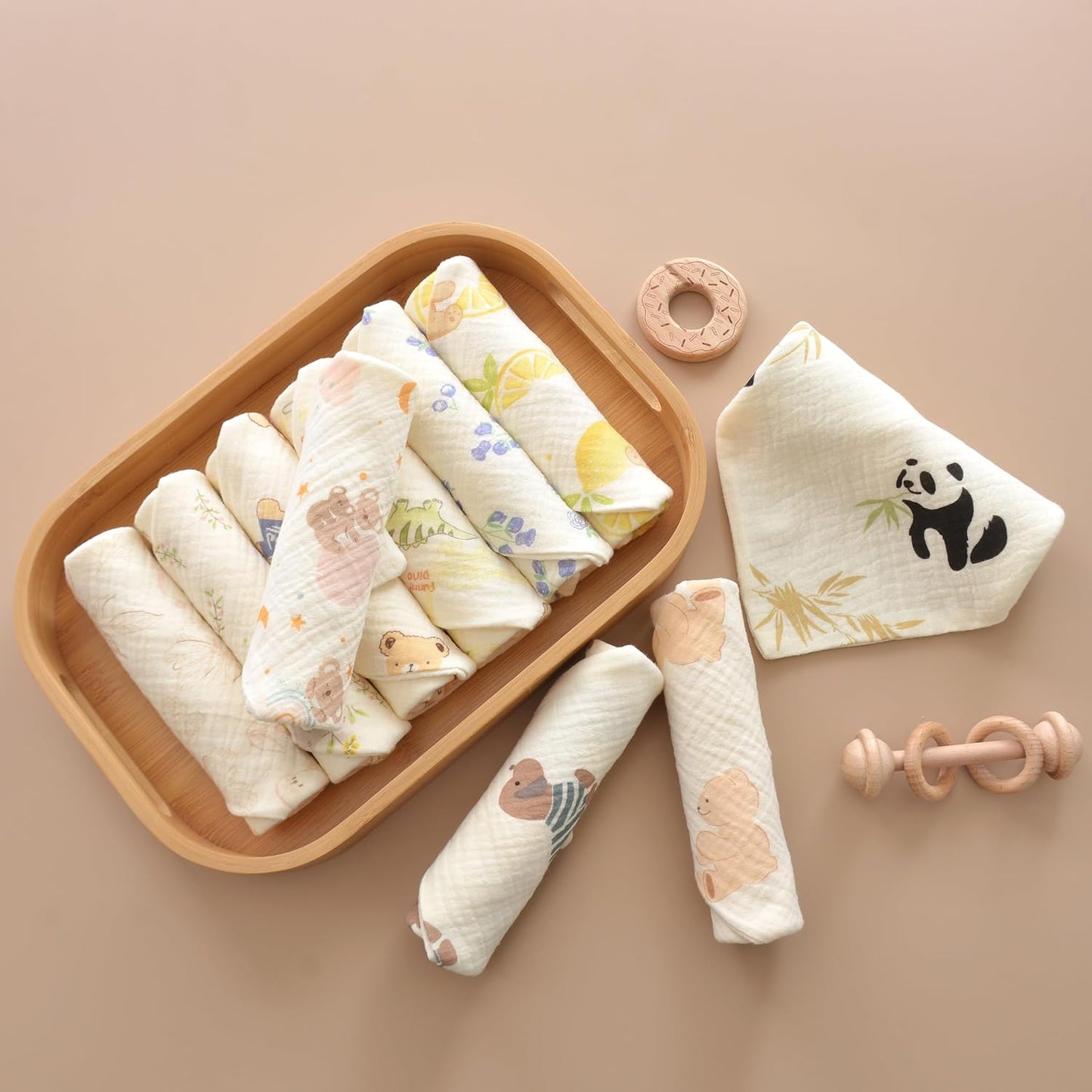 Baby washcloths,Soft Newborn Face Towels for Sensitive Skin,Cute Patterns for Infant,Toddler,Kids and Makeup Remover, 10 Pack 12x12 inches Registry as Shower (Animals)