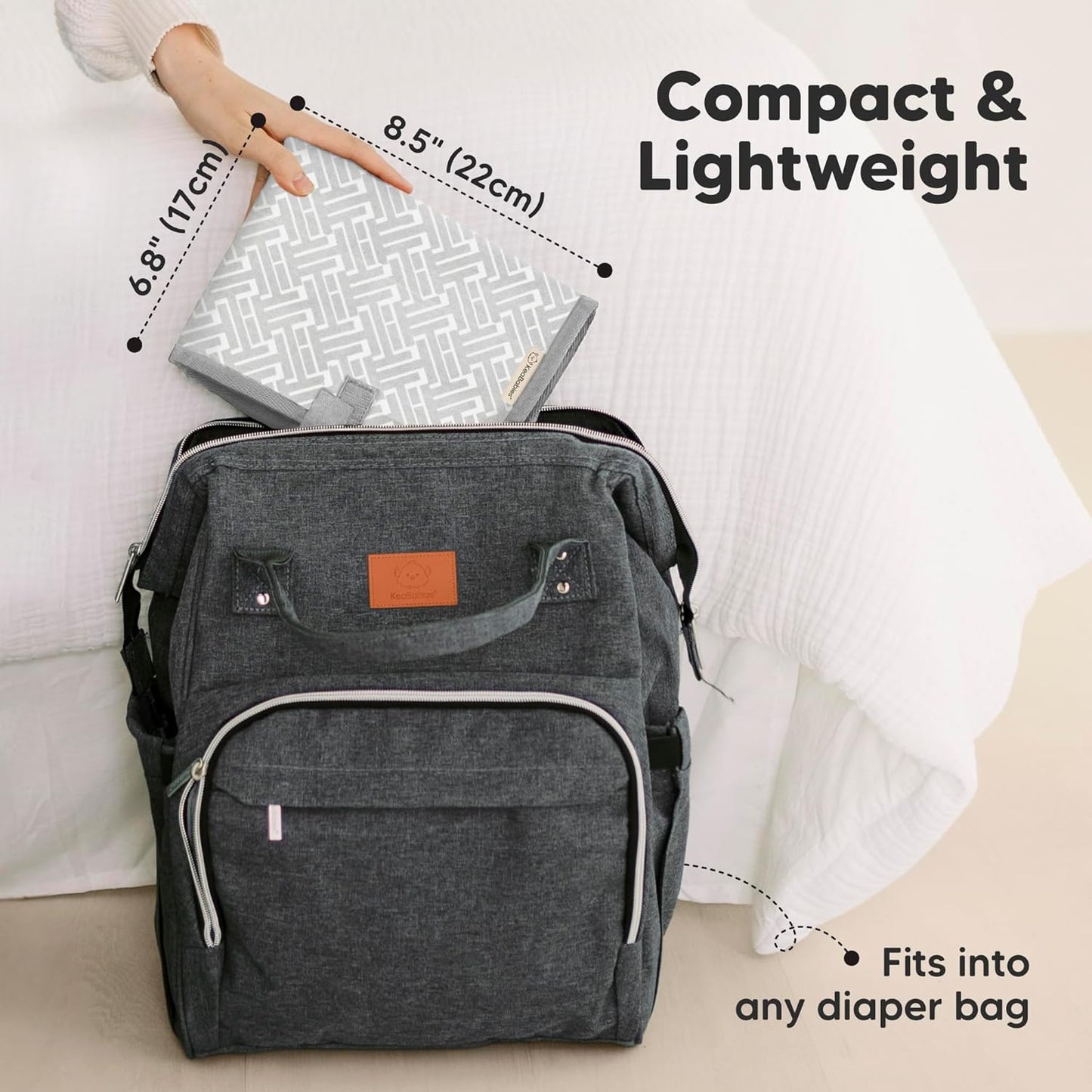 KeaBabies Portable Diaper Changing Pad, Easy Wipe Clean - Foldable Waterproof Baby Changing Mat for Diaper Bag, Compact, Lightweight, 25x13 Newborn, Infant, Baby Changer Travel Essential (Gray Mod)