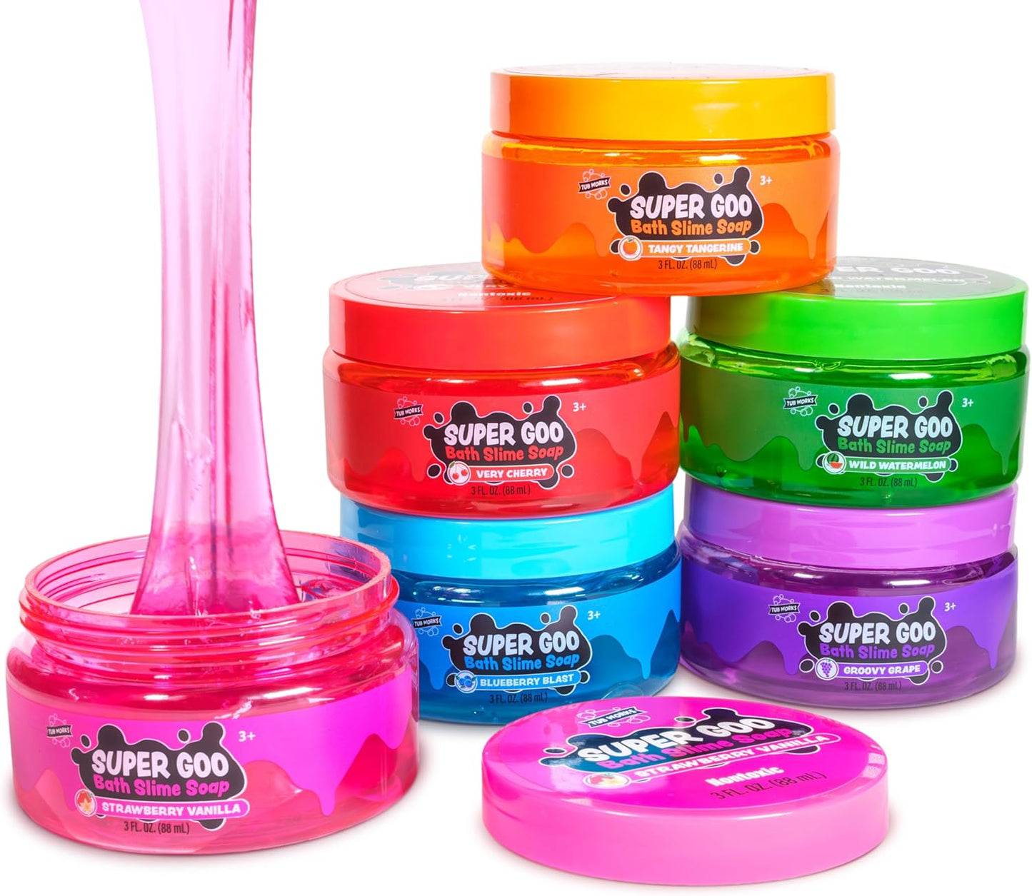 Tub Works Super Goo Bath Slime Soap Bath Toy, 6 Pack | Stretchy, Squishy Slime Soap for Kids Bath | Fresh, Fruity Scents | Nontoxic | Sensory Fun Kids & Toddler Bath Toys