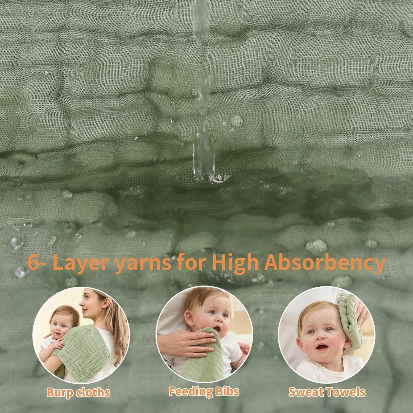 Muslin Burp Cloths Sets Newborn Baby Boy Essentials Must Haves 100% Cotton 10 Pack 22" X 10",6-Layer Baby Bibs & Burp Cloths for Baby Drool and Messes - Soft, Safe & Gentle for Boys & Girls Multi