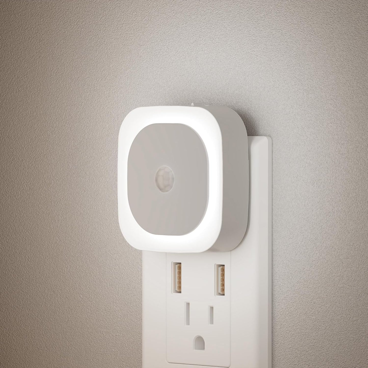 2 Pack Plug in Night Light with Motion Sensor & Dusk to Dawn Sensor, 3 Sensor Modes, Night Lights Plug into Wall, Auto ON/Off, Dimmable Nightlight for Bathroom, Stairs, Kitchen, Cool White