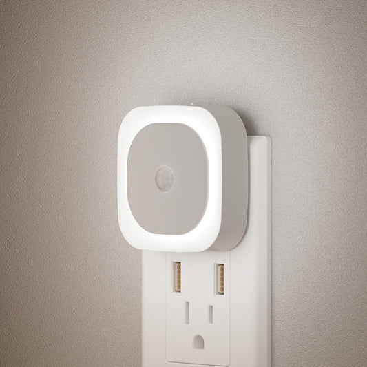 2 Pack Plug in Night Light with Motion Sensor & Dusk to Dawn Sensor, 3 Sensor Modes, Night Lights Plug into Wall, Auto ON/Off, Dimmable Nightlight for Bathroom, Stairs, Kitchen, Cool White