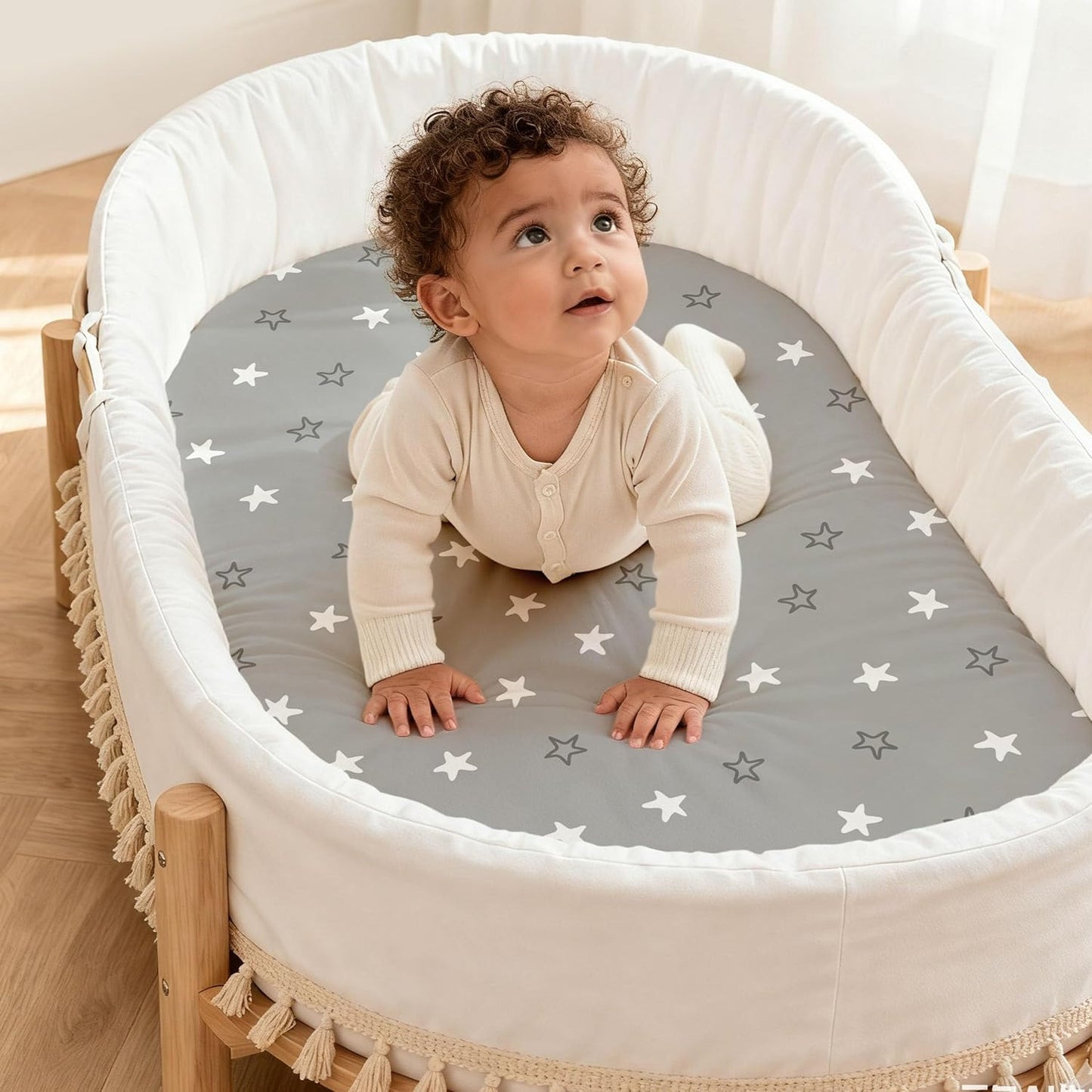 Baby Bassinet Sheets 3 Pack, Fitted Cradle Sheets for Boys & Girls, Ultra Soft Breathable 32" x 16", Universal Fit for Rectangle Round Oval Hourglass Mattress (Blue Gray Planet)