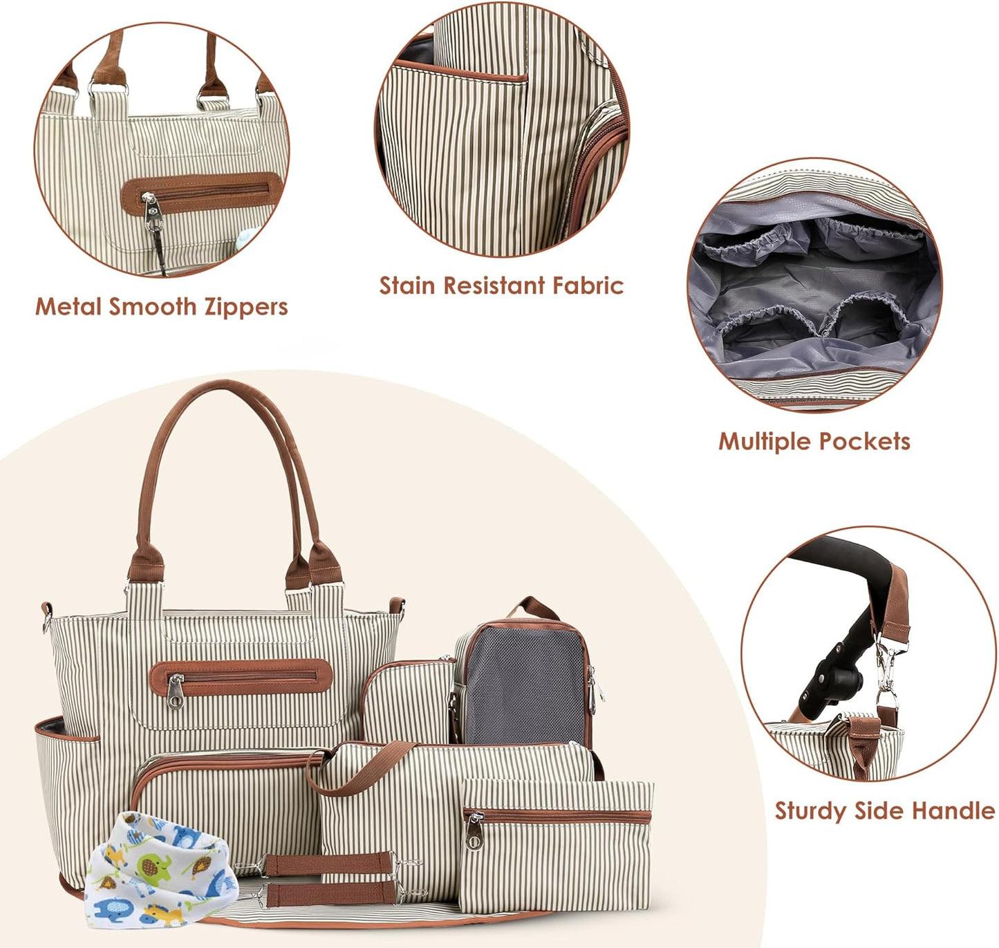 5PCS Baby Diaper Bag Set, Large Baby Doll Diaper Backpack