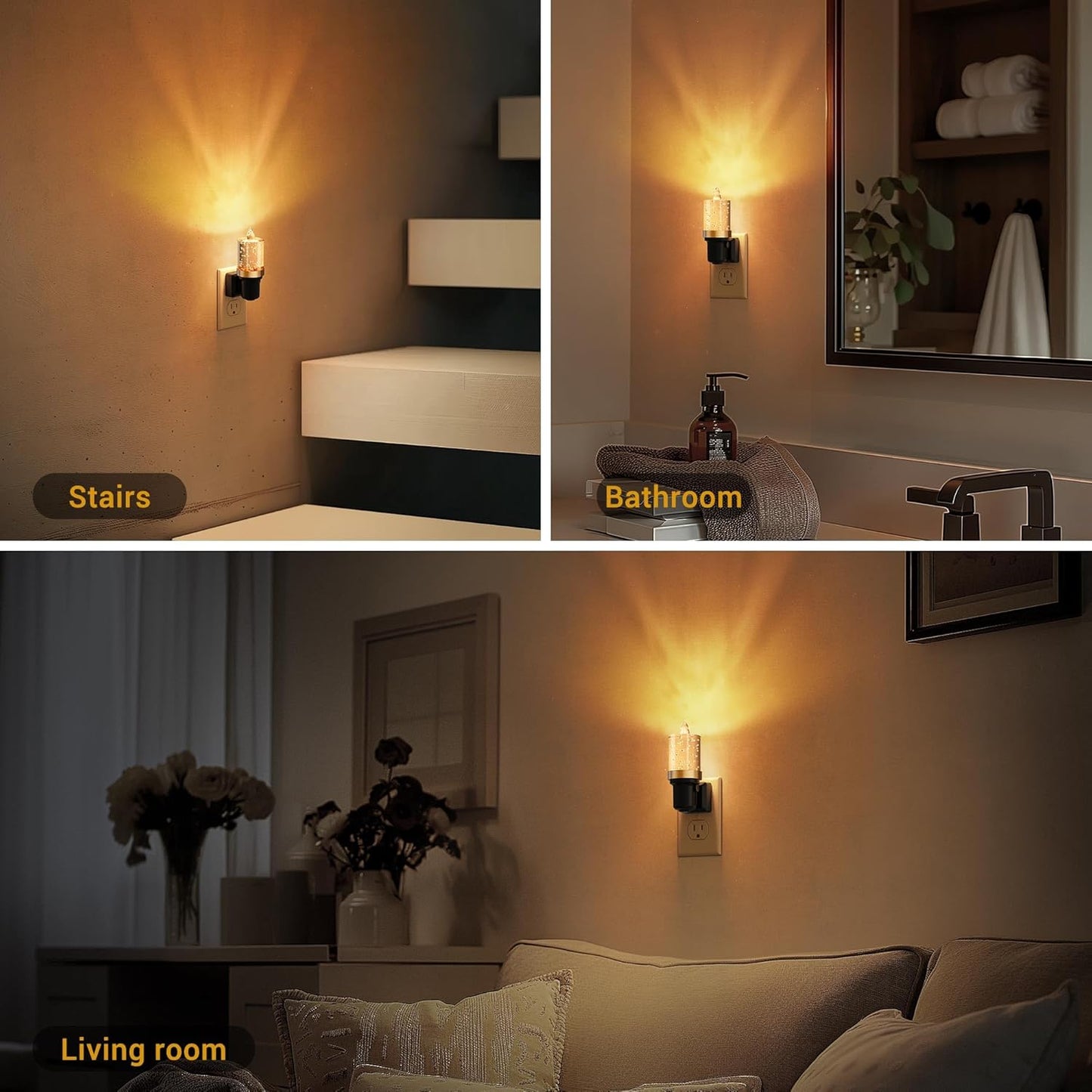 JandCase LED Night Light, Candle Night Lights Plug into Wall Amber, Auto On/Off Light Sensor Nightlight, 0-100LM Brightness Dimmbale Nightlight, for Bathroom Hallway Bedroom Kids Room