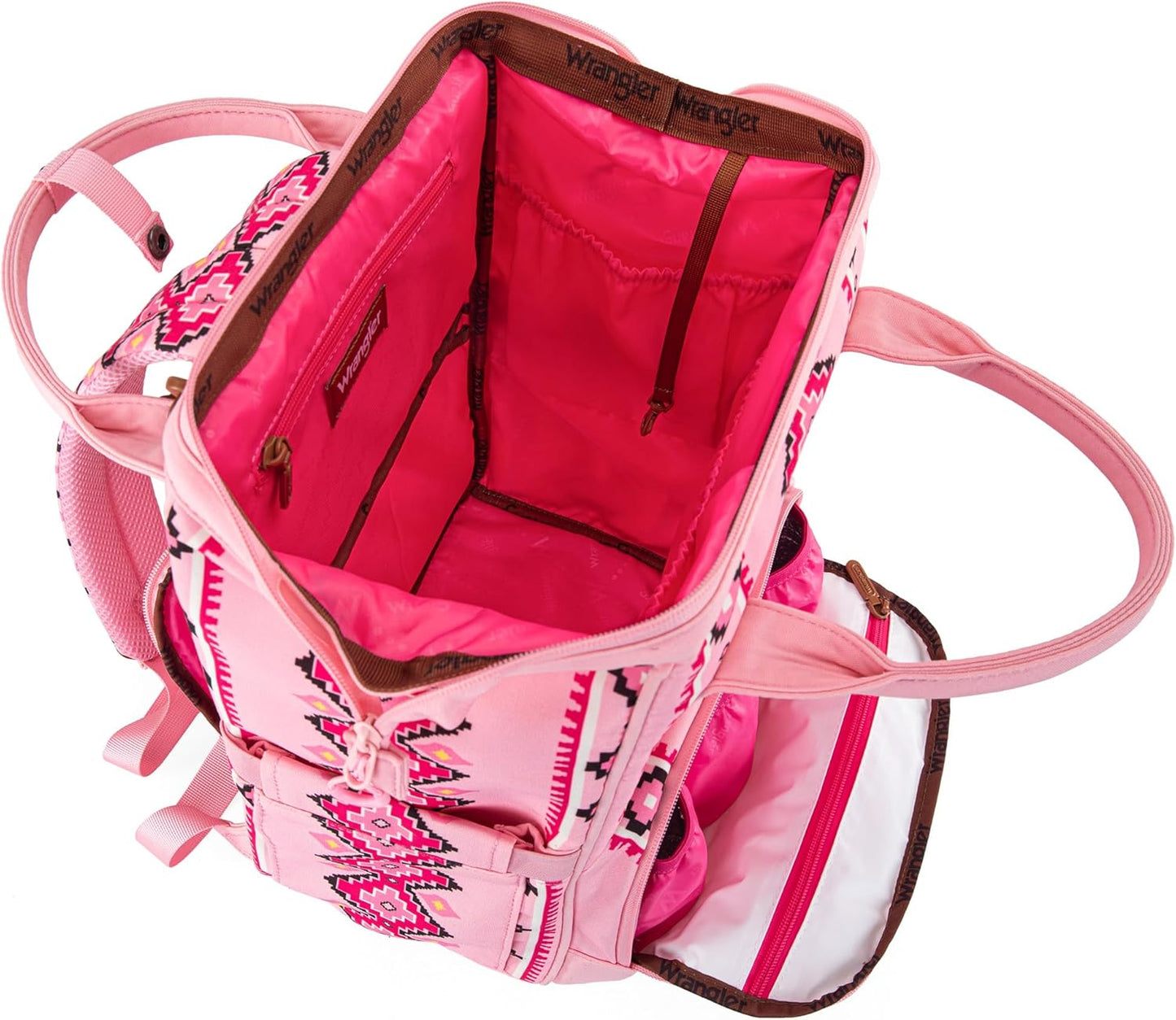 Wrangler Aztec Backpack Organized Daypack Travel Baby Bag with Stroller Strap and Side Bottle Pockets WG2204-9110PK