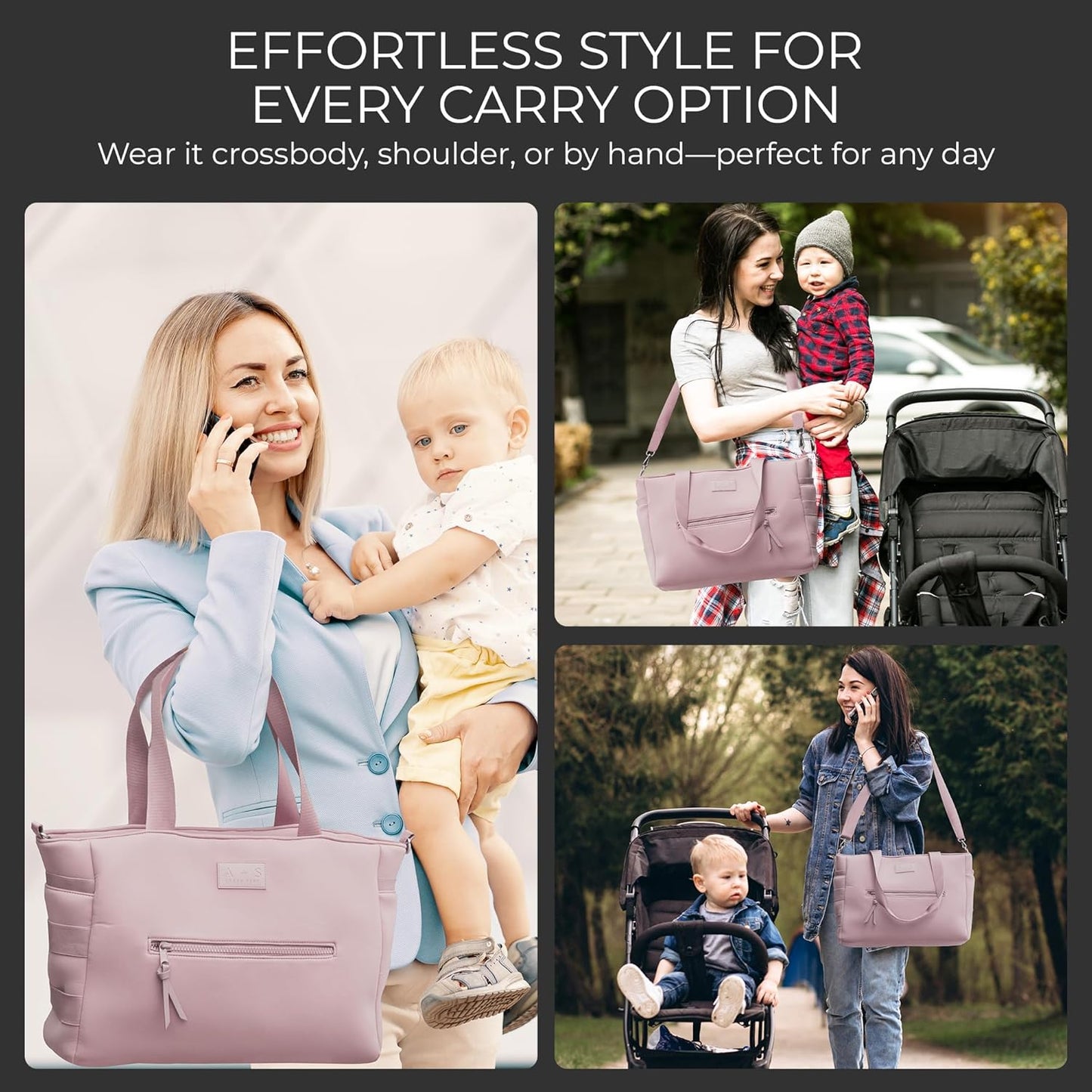 A + S Luxxe Diaper Bag Tote – Stylish, Large Baby Bag with Stroller Straps, Insulated Pockets, Changing Mat & Waterproof