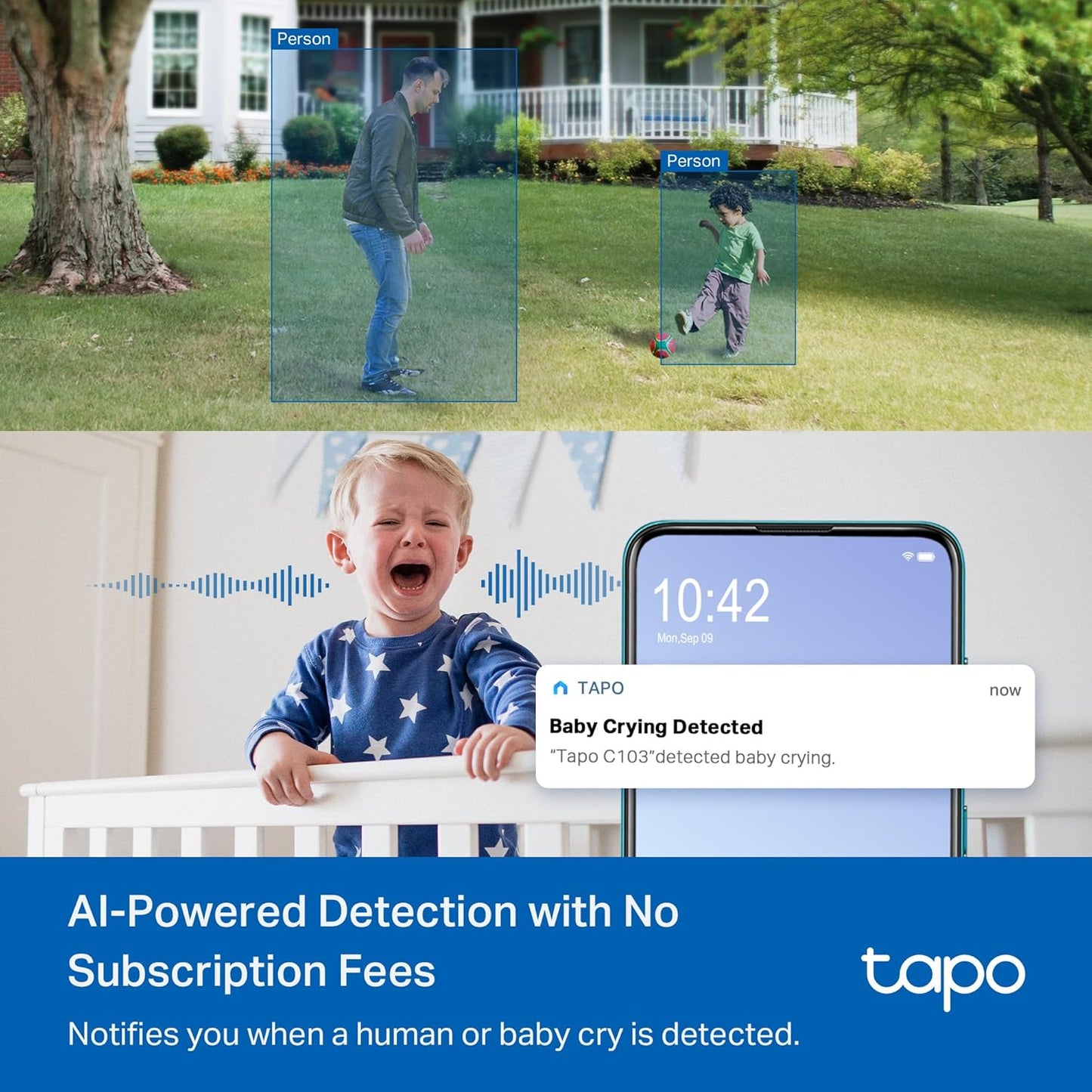Tapo 2K 3MP Pan/Tilt Indoor/Outdoor Security Camera - Free Person/Baby Cry Detect & Motion Track, 360° View, Color Night Vision, SD/Cloud Storage, Works w/Alexa & Google Home, HybridCam 360 (2-Pack)