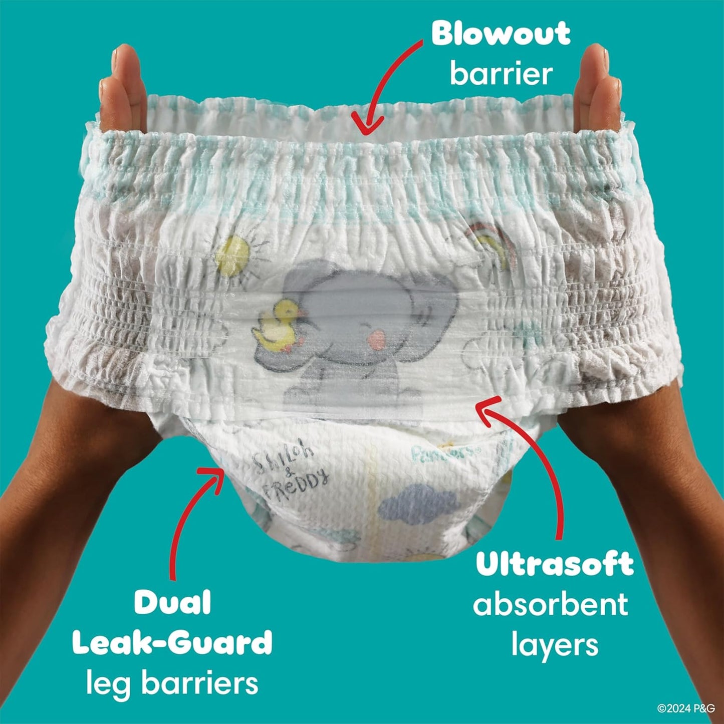 Pampers Diapers - Swaddlers 360° - Size 5, 92 Count, up to 100% Leakproof Comfy Dry Fit, Designed for Easy Changes, Pull On Baby Diaper (Packaging May Vary)