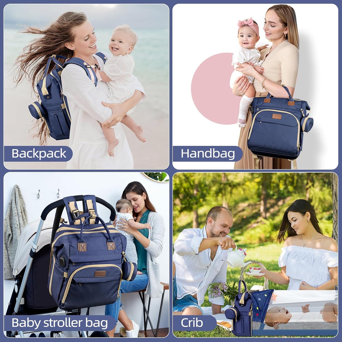 Baby Diaper Bag Backpack,Baby Shower Gifts, Multifunctional Travel Diaper Bag, Gifts for Mom with Portable Diaper Pad (Blue)