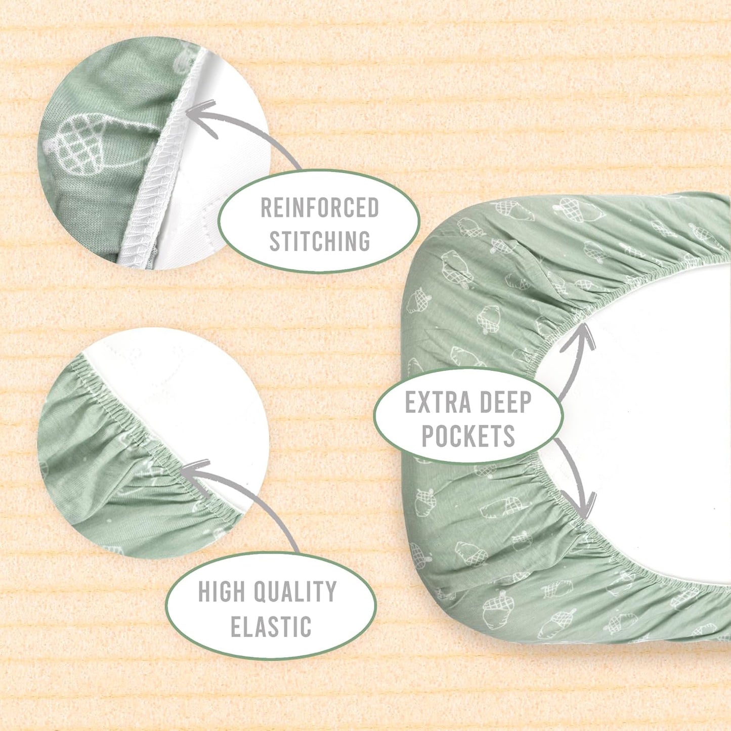 3-Pack Organic Jersey Cotton Bassinet Fitted Sheets – Fits 32 x 16 x 4 Inch Pads – Compatible with Halo, Snoo, Graco, Dream On Me, Delta – for Oval, Hourglass, and Rectangular Bassinet Mattresses