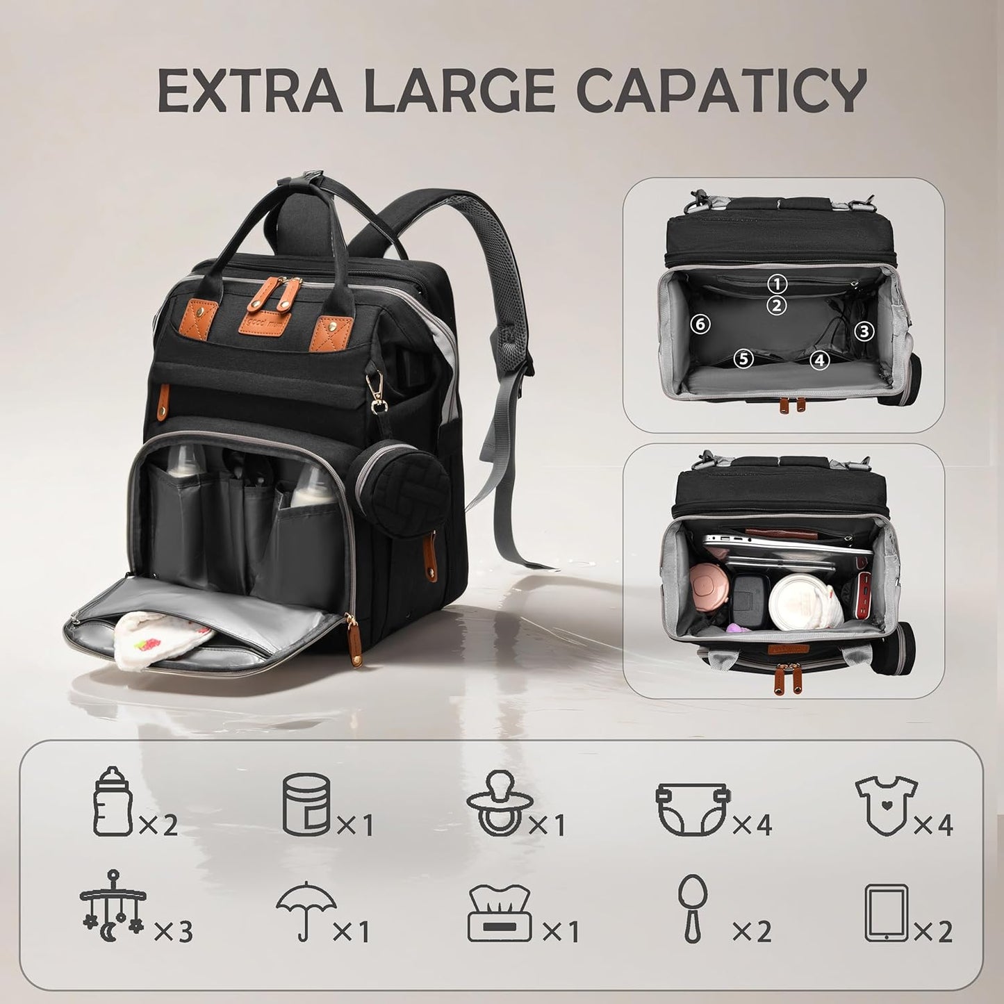 Diaper Bag with Changing Station, Multifunction Travel Baby Bag, Waterproof Baby Tote, Large Capacity Mommy Bag, Newborn Essentials Backpack Bag, Unisex, Black