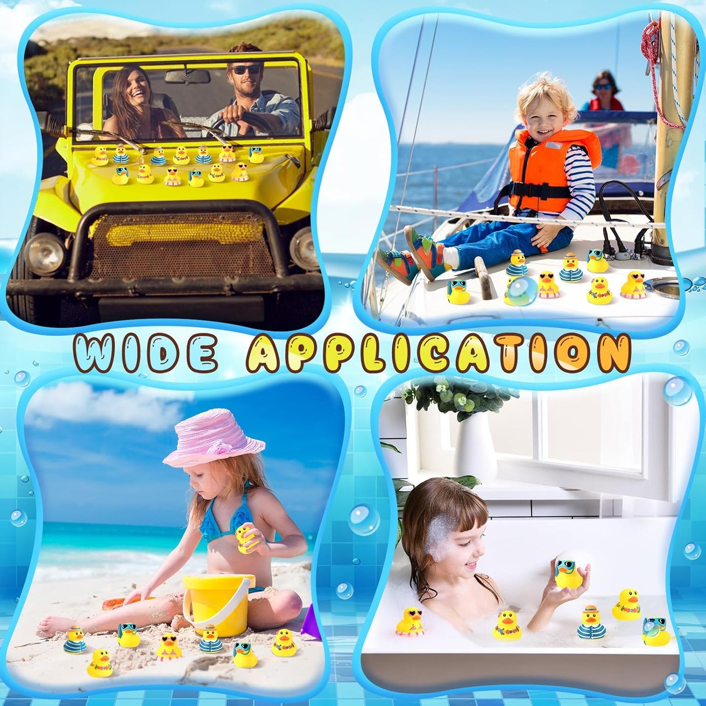 Honoson 24 Pcs Summer Beach Rubber Duckies Bulk Mini Rubber Duck Bath Toys Float Bathtub Ducky Cute Squeaky Ducky for Classroom Carnival Summer Birthday Baby Shower Party Favor
