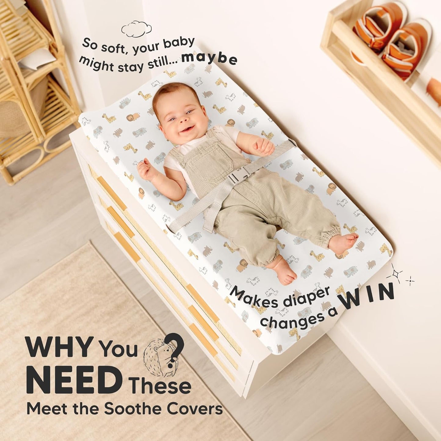 2-Pack Organic Changing Pad Covers for Girl, Boy, Neutral - 100% Cotton Changing Table Pad Cover, Soft Baby Nursery Diaper Changing Pad Sheets,Contour Changing Pads Liners,Change Pad Cover (KeaSafari)