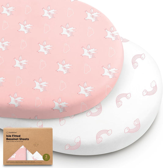 2-Pack Baby Bassinet Sheets Girl, Boy - 33x17 Viscose Derived from Bamboo Bedside Mattress Fitted Bassinet Sheets, Compatible with Halo Bassinest Swivel Sleeper, Baby Delight, Graco(Dreamland)