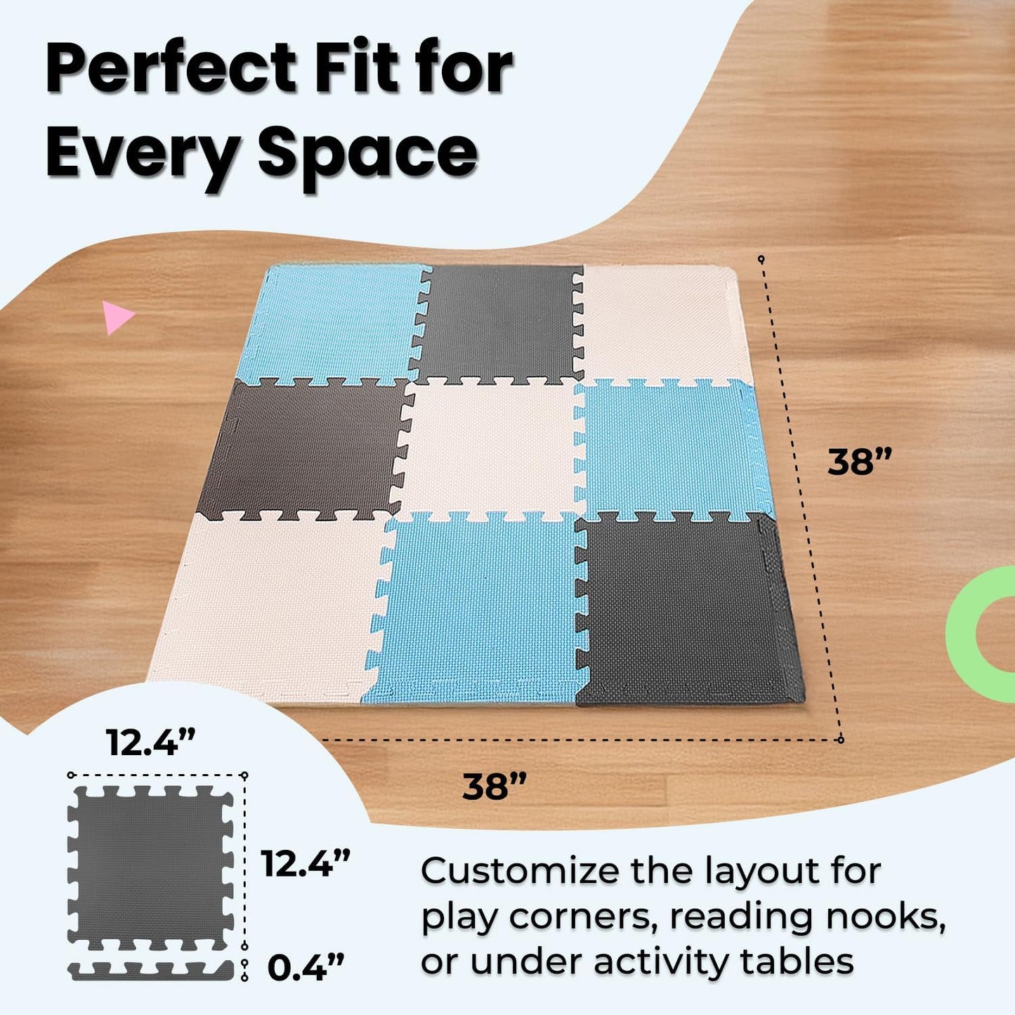 MioTetto Baby Play Mat, Comfortable Tummy Time Mat – Portable Foam Floor Tiles, Safe baby mat for floor for Crawling & Development, Soft play mat for babies 0-6 months, Stylish interlocking foam tiles